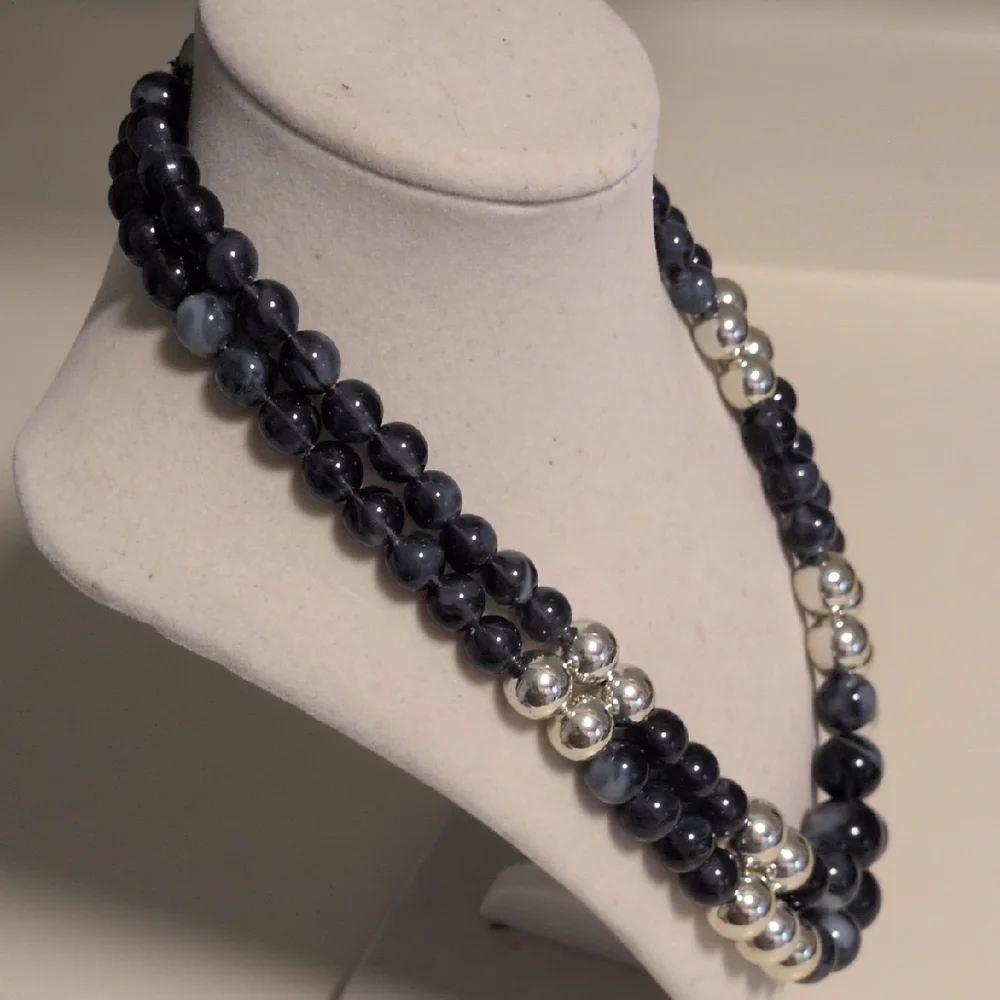Chic Blue and Silver Double-Strand Costume Necklace‎ 18